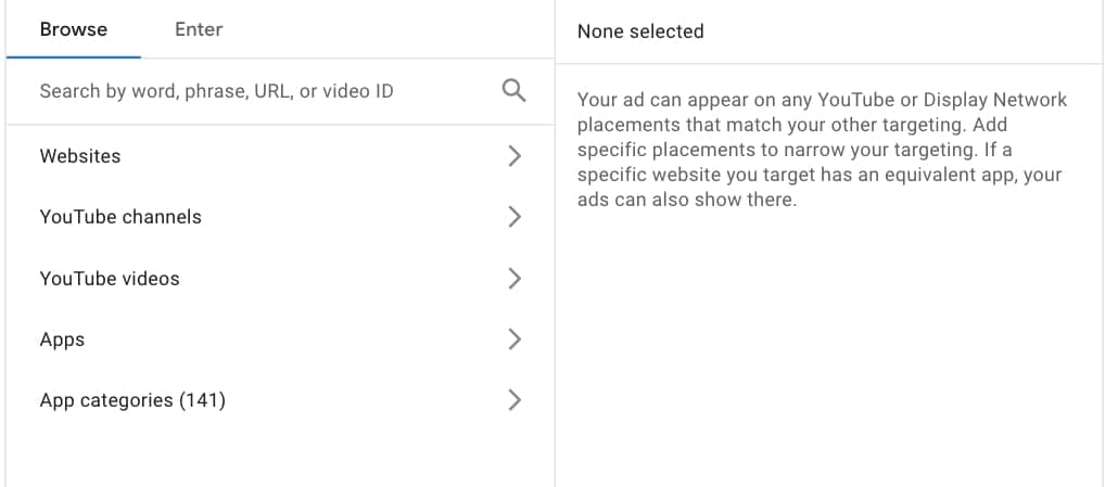 placement targeting options in Google Display Network