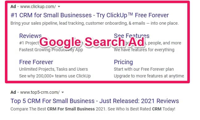 A Google search ad highlighted by a red box